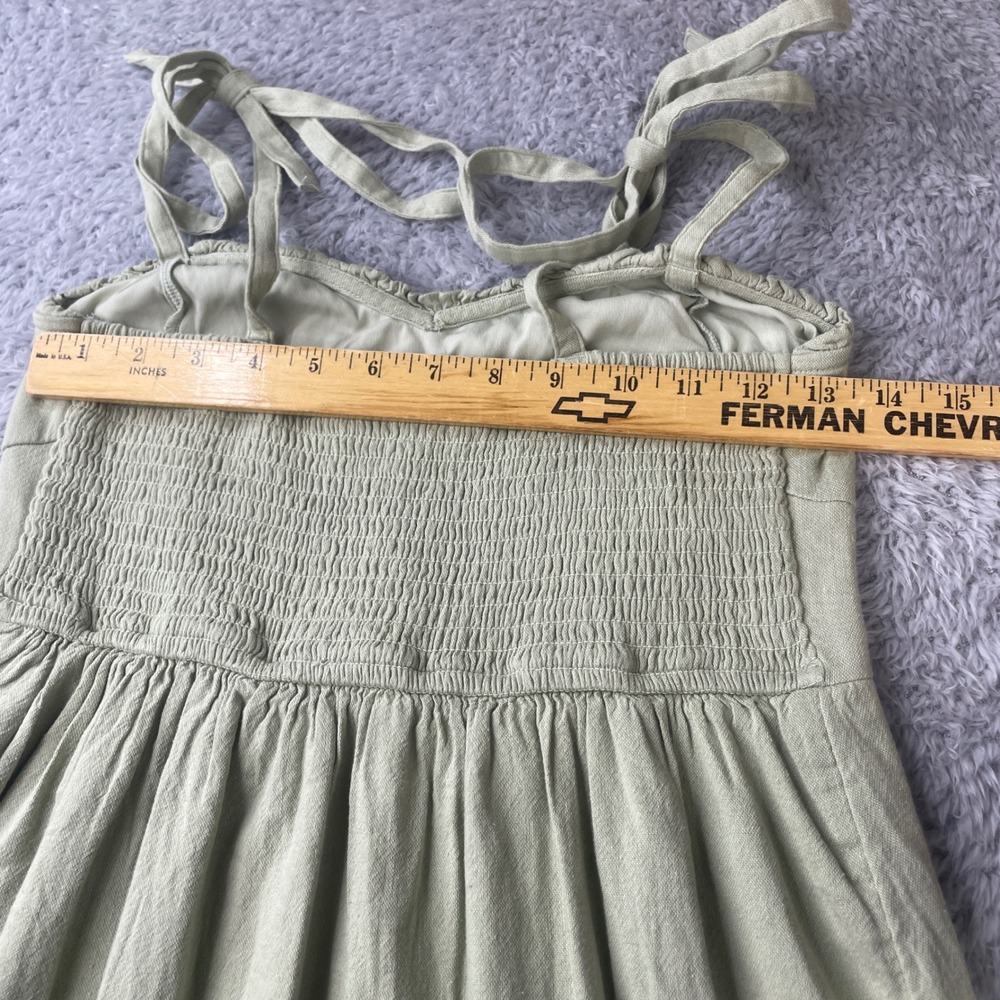 Hollister Mini Dress Women M Sage Smocked Tie Strap Milkmaiden Boho Linen Blend - Picture 6 of 7